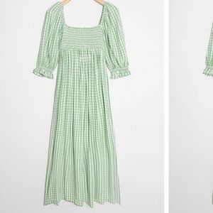Faithfull the Brand Lilou Smocked maxi dress green gingham